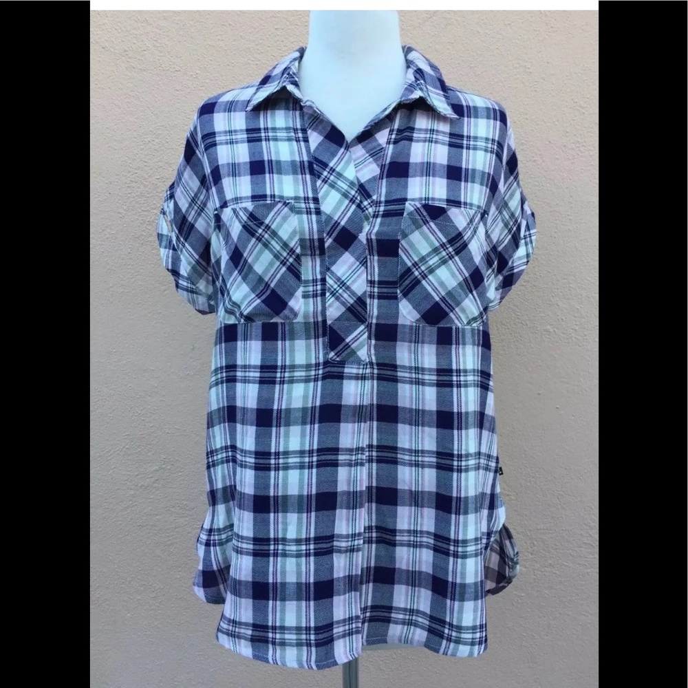 William Rast Plaid Button Down Short Sleeves Shir… - image 1